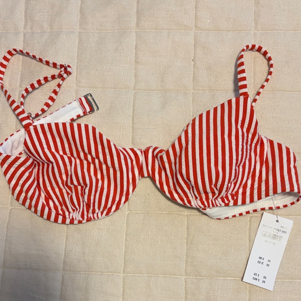 Abercrombie & Fitch Red and White Striped Bikini Top